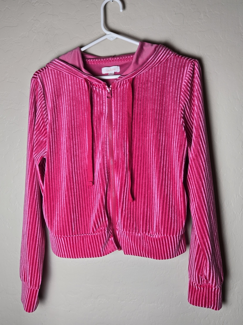 Colsie Ribbed Velour Crop Hoodie Hot Pink Size Small Barbie Casual